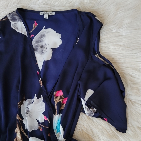 Cold Shoulder Dress Navy Blue Wrap Tie Russe - Picture 4 of 8